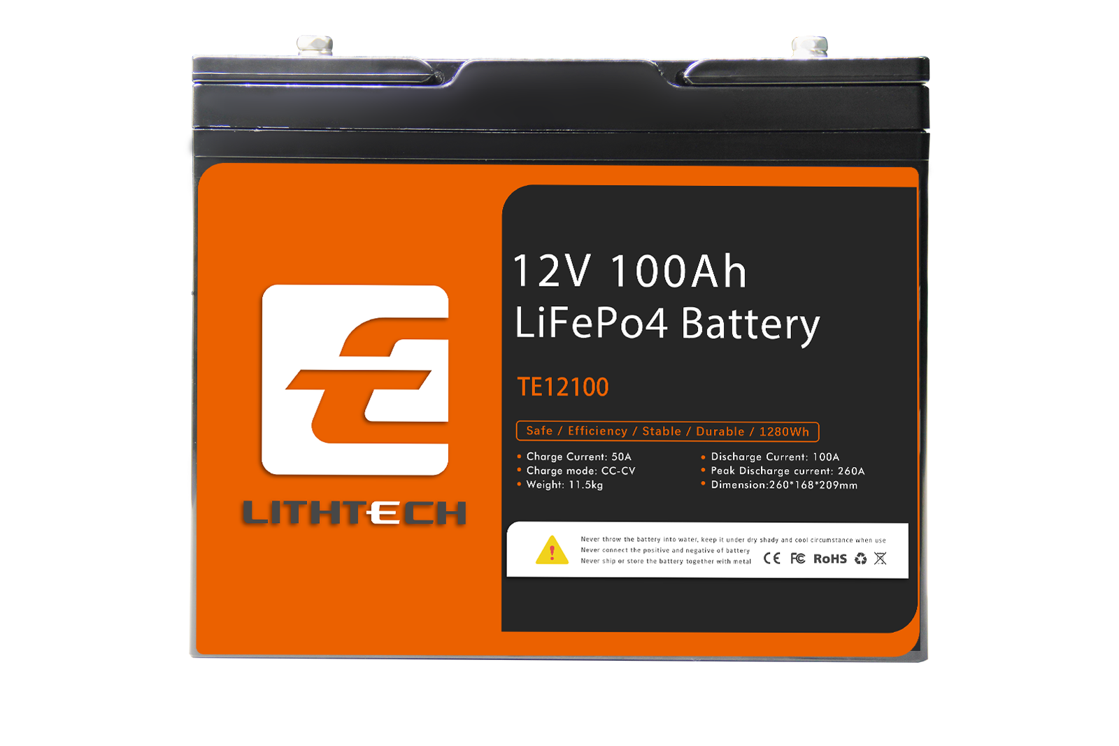 Lithtech TE12100 Solar Lifepo4 12v 100ah Lithium Iron Phosphate Battery Pack