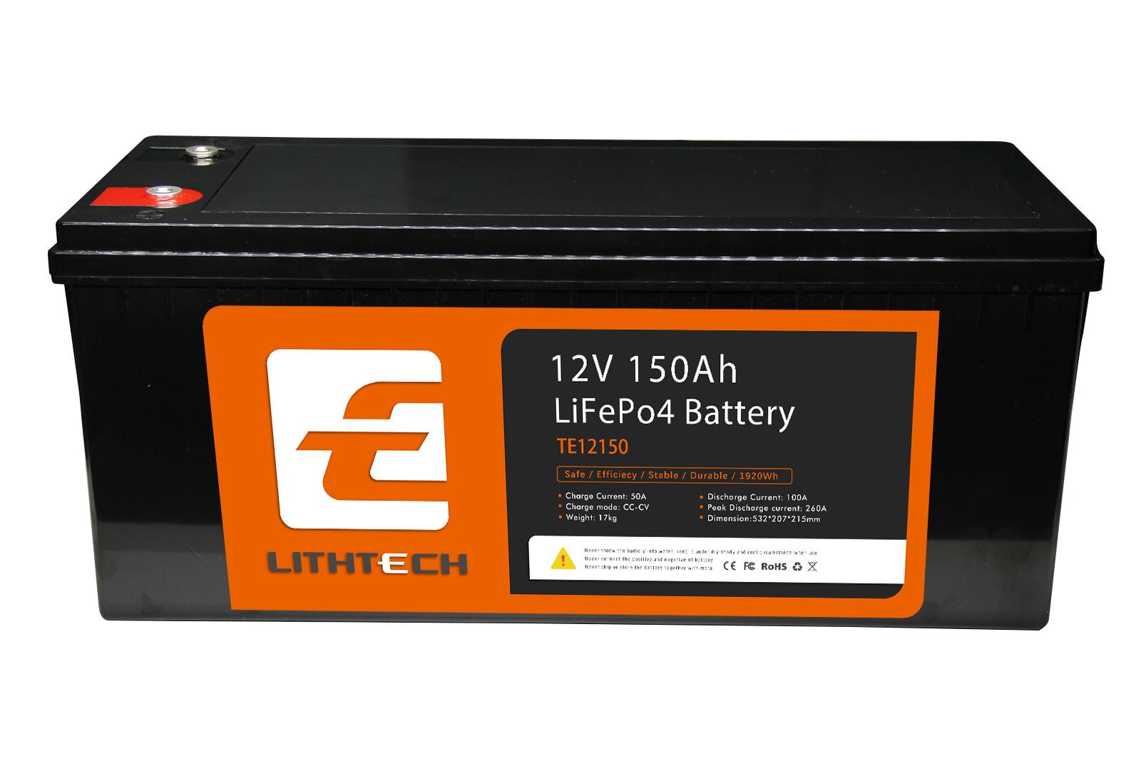 Lithtech LT12150 Deep Cycle Rechargeable 12v 150Ah Lifepo4 Solar Storage Car Battery Lithium Ion Battery 12V 150Ah 